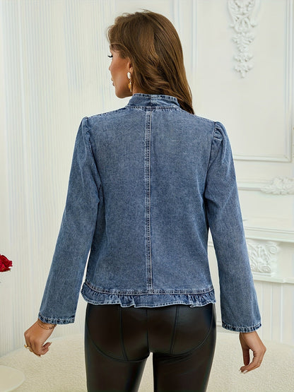 Women's Cropped Denim Pullover Jacket – Blue detail view