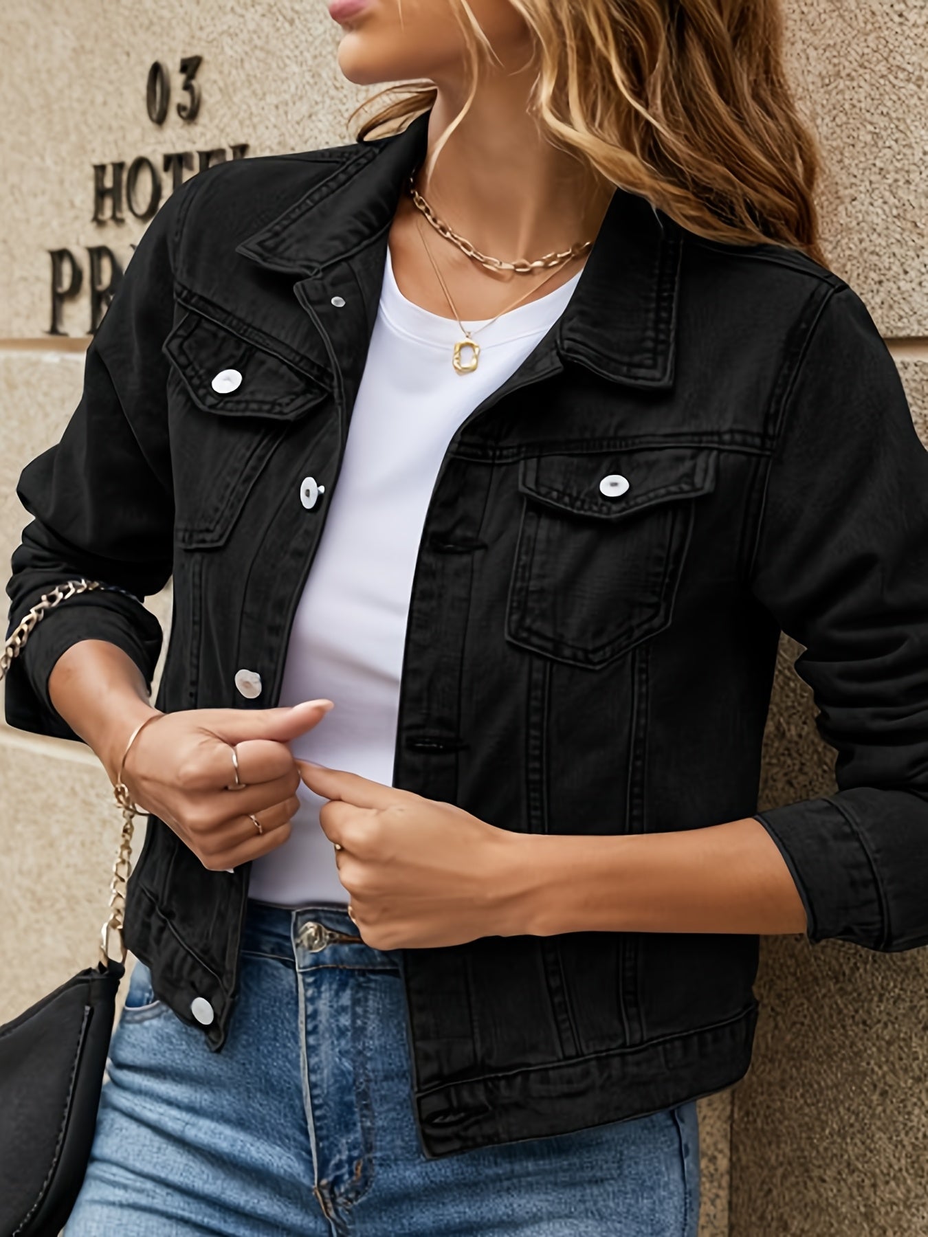 Women's Cropped Denim Single-Breasted Jacket – 6-Color Selection – White option – main product image