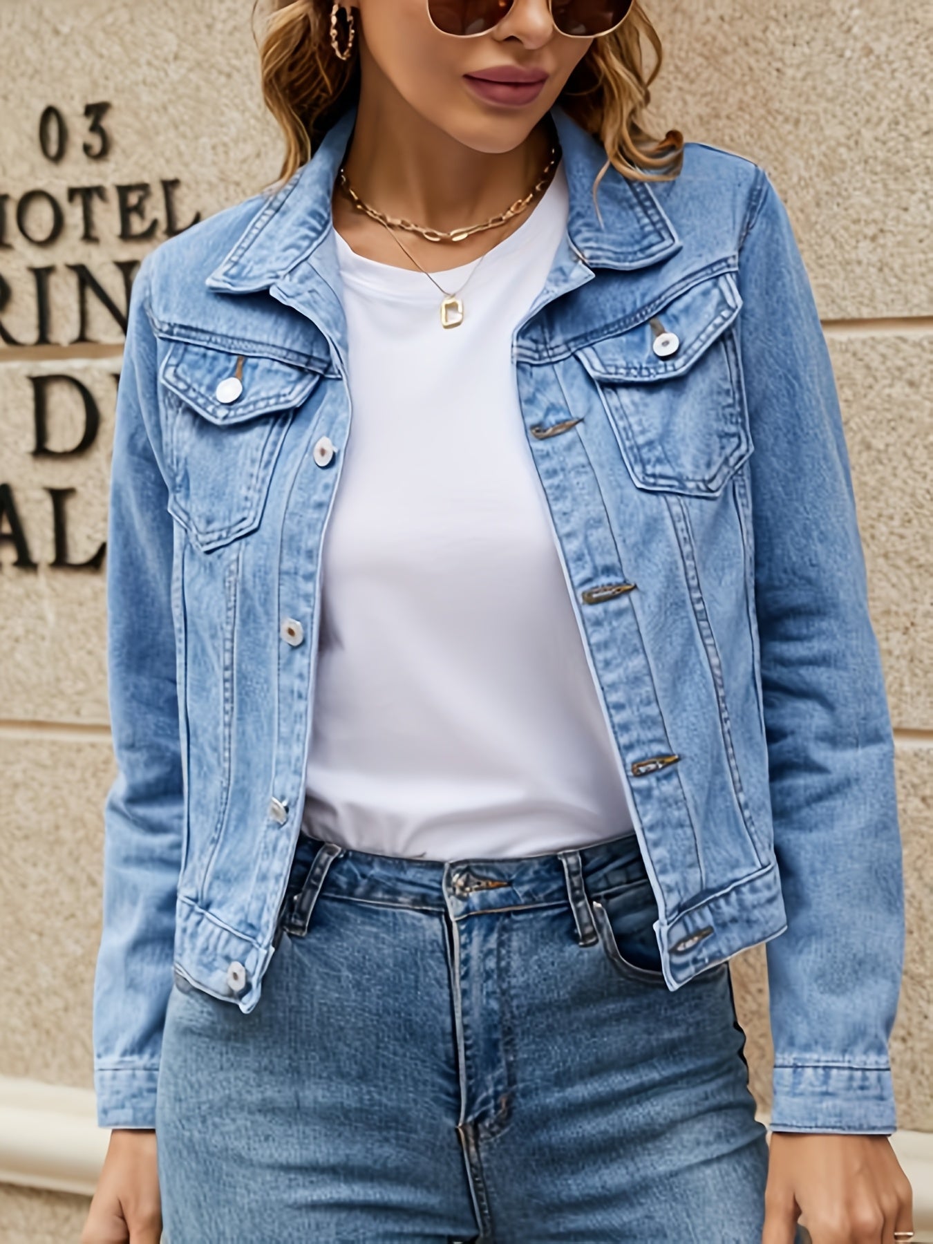 Women's Cropped Denim Single-Breasted Jacket – 6-Color Selection – White option – view 4