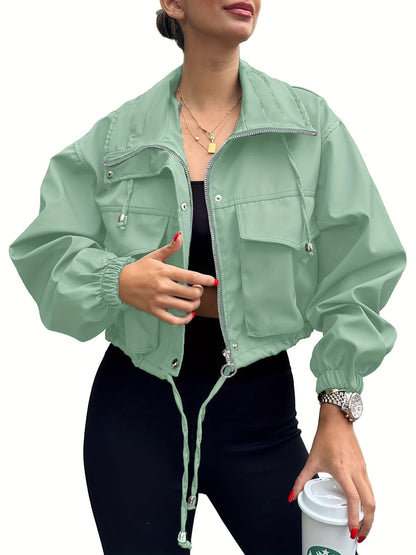 Women's Cropped Denim Zip-Up Jacket detail view