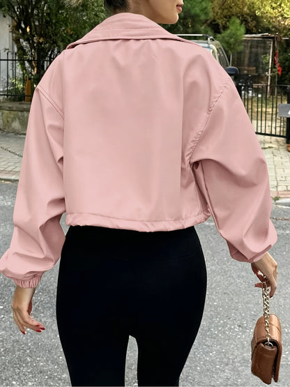Women's Cropped Denim Zip-Up Jacket detail view