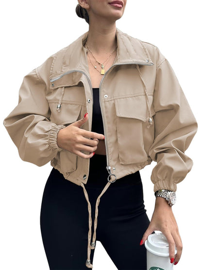 Women's Cropped Denim Zip-Up Jacket detail view