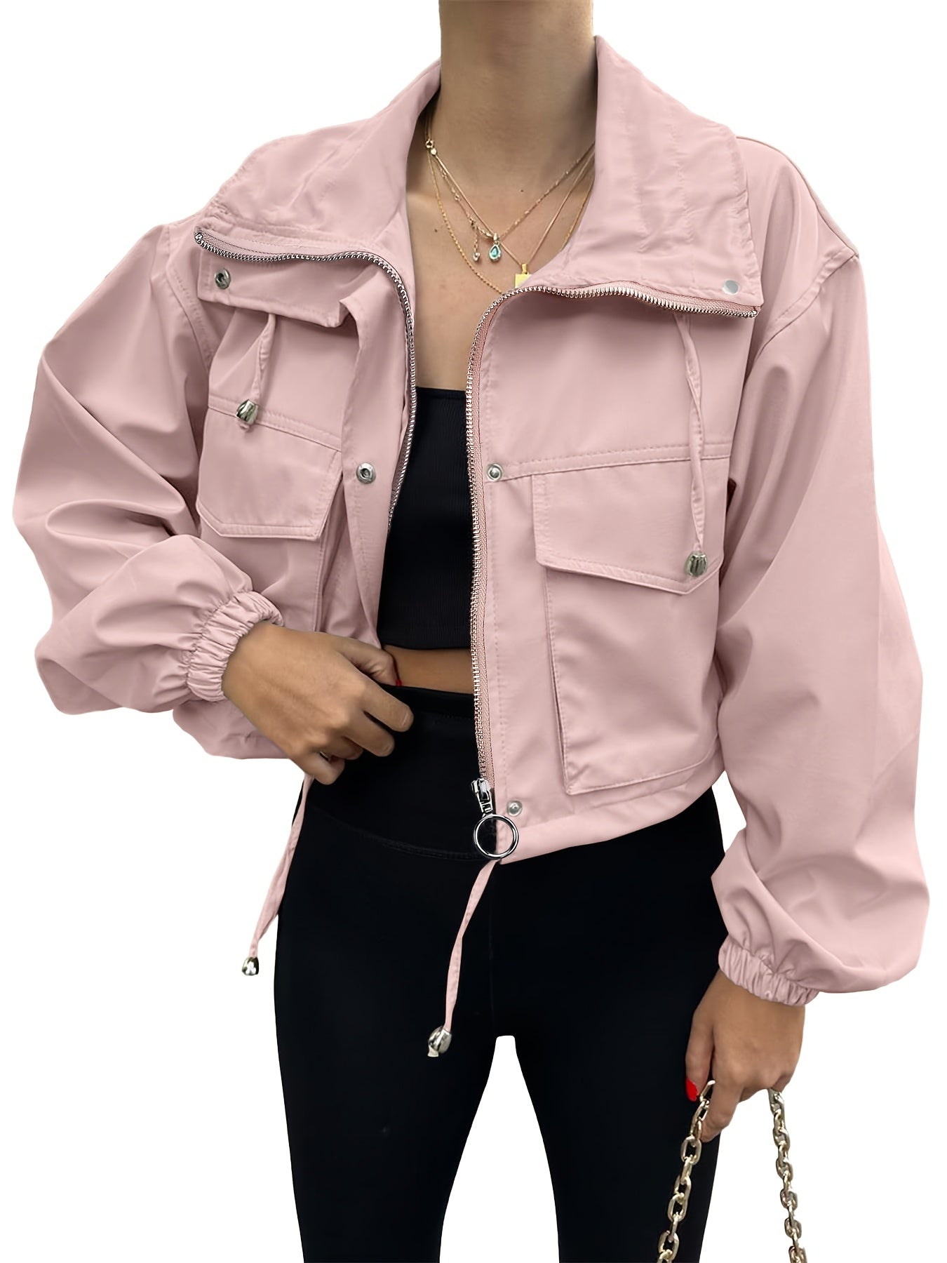 Women's Cropped Denim Zip-Up Jacket detail view