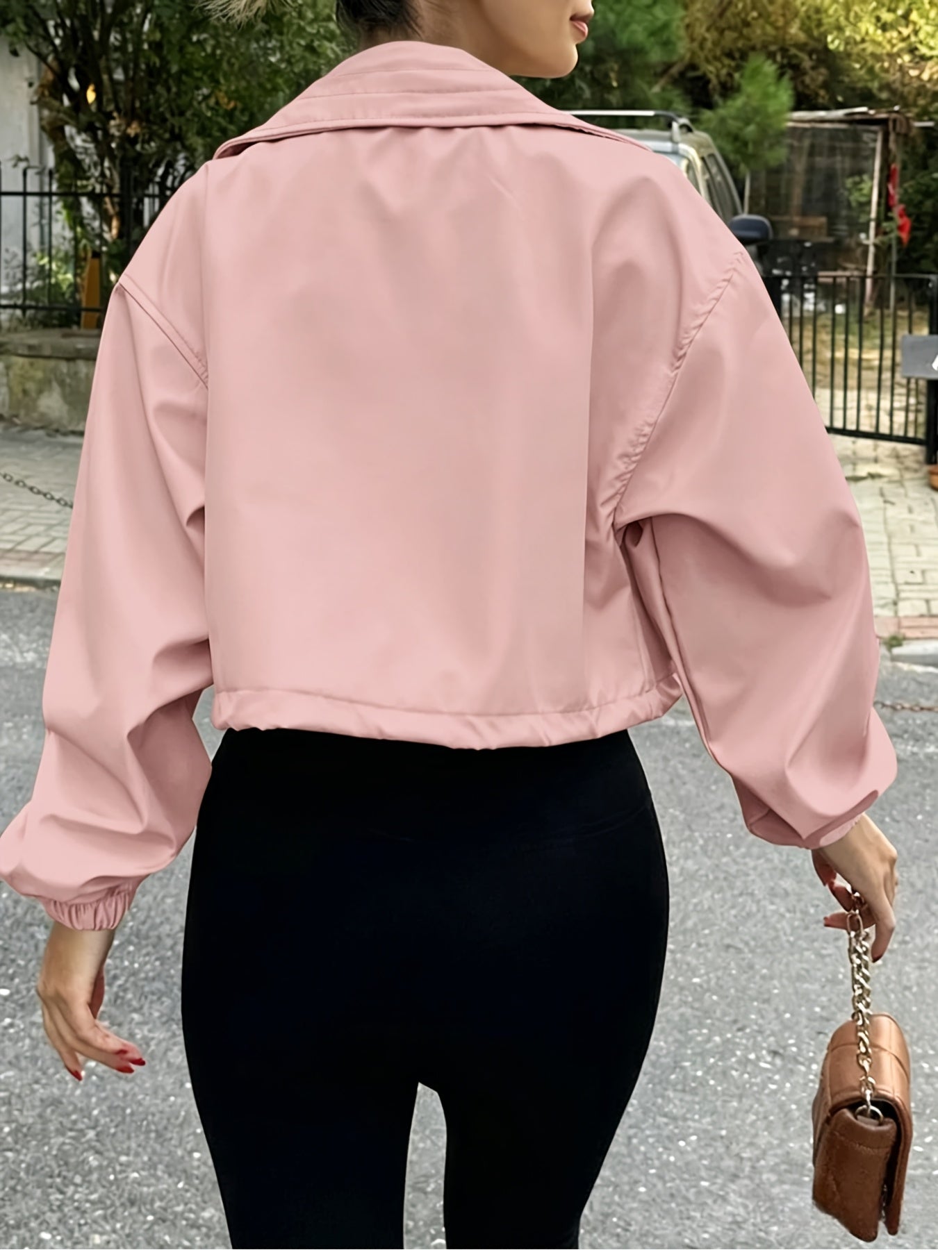 Women's Cropped Denim Zip-Up Jacket detail view