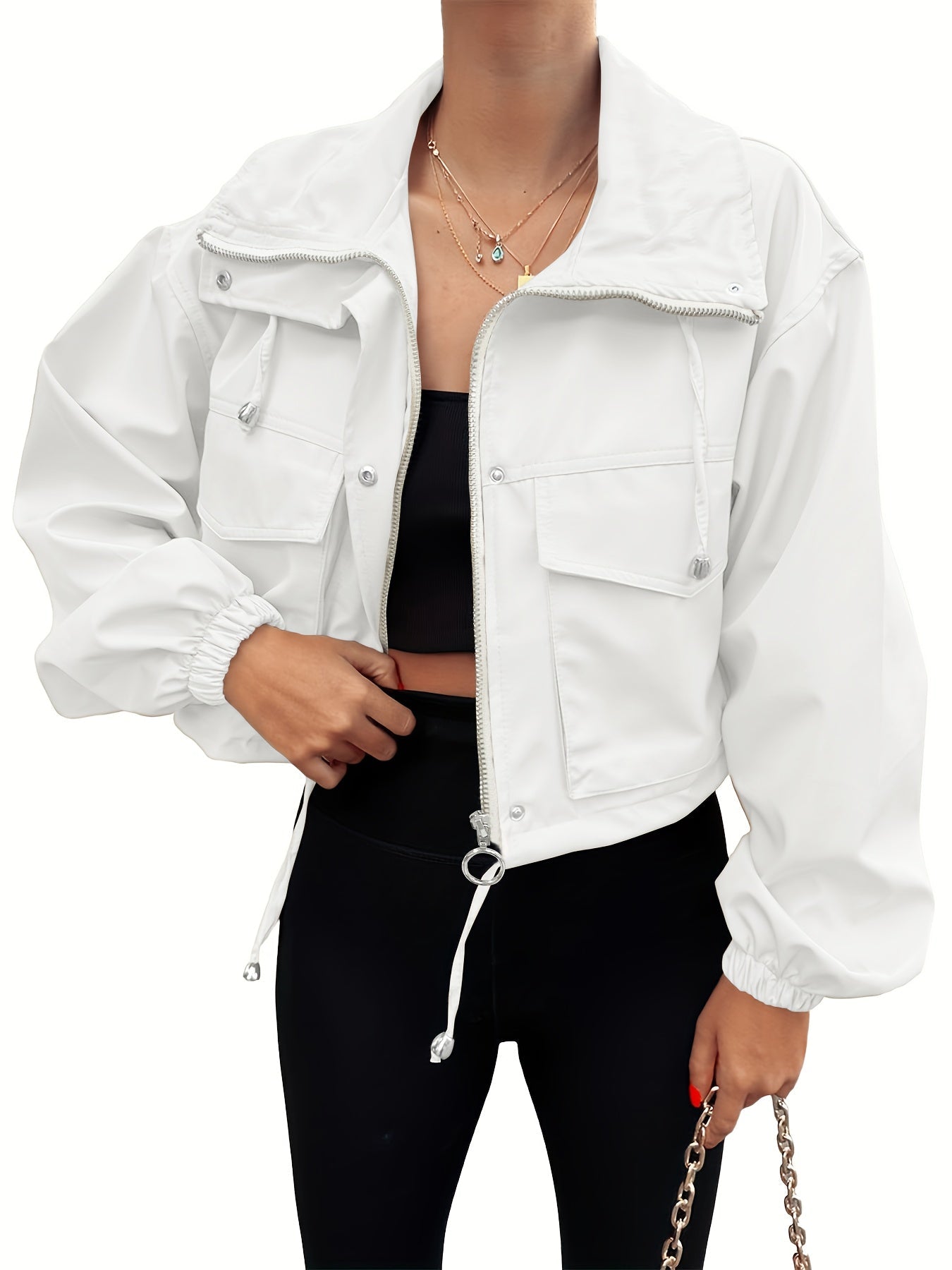 Women's Cropped Denim Zip-Up Jacket detail view