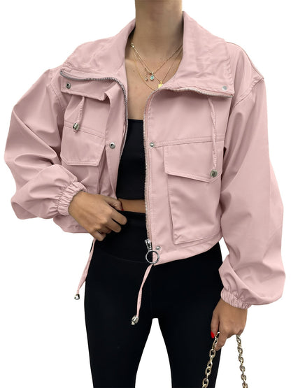 Women's Cropped Denim Zip-Up Jacket – green option – main product image