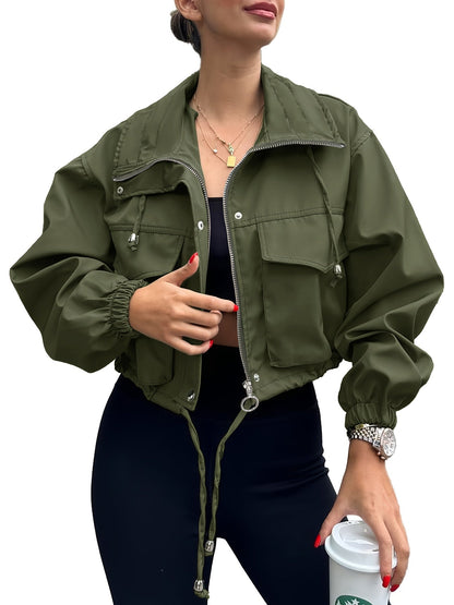 Women's Cropped Denim Zip-Up Jacket – green option – view 4