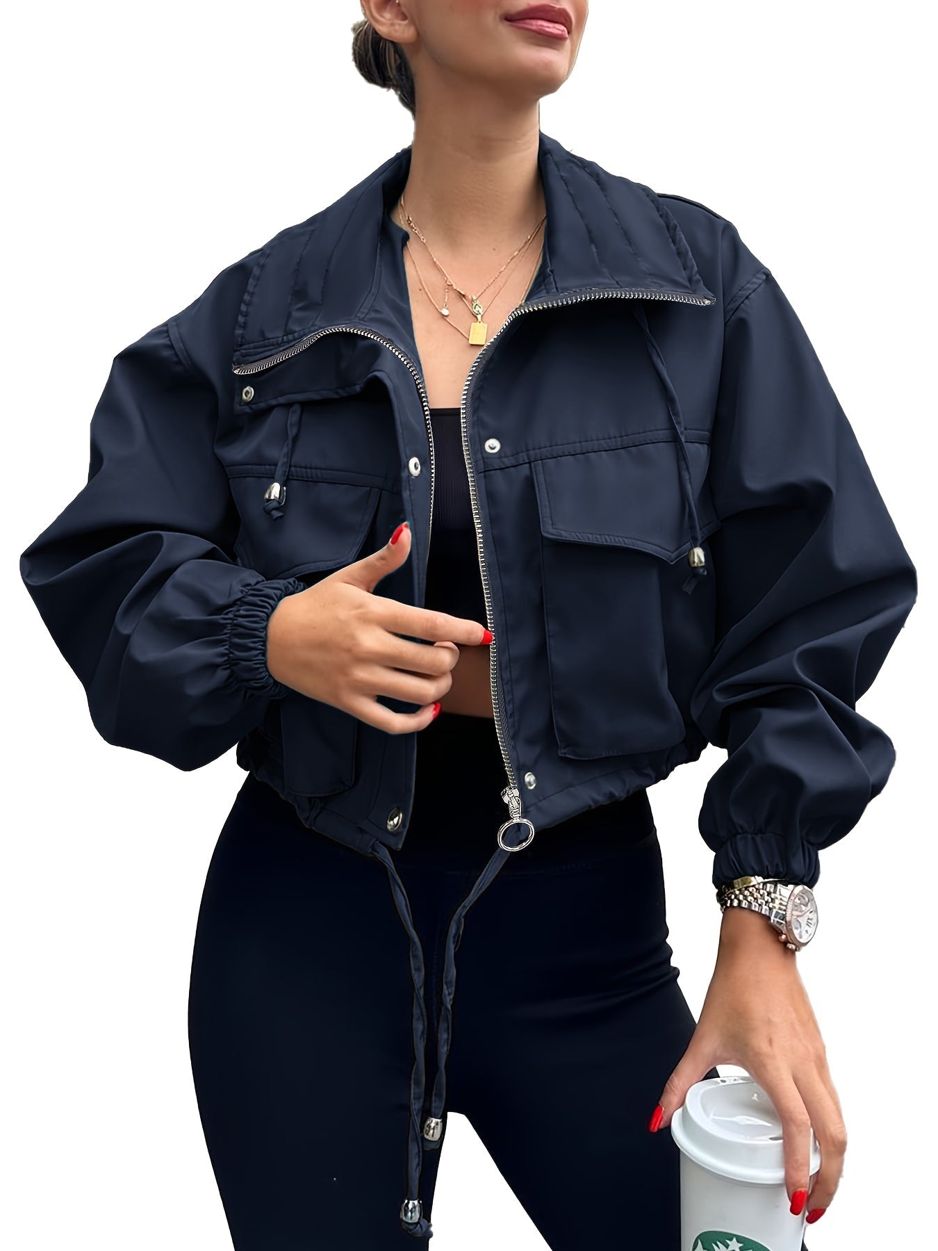 Women's Cropped Denim Zip-Up Jacket – green option – view 8
