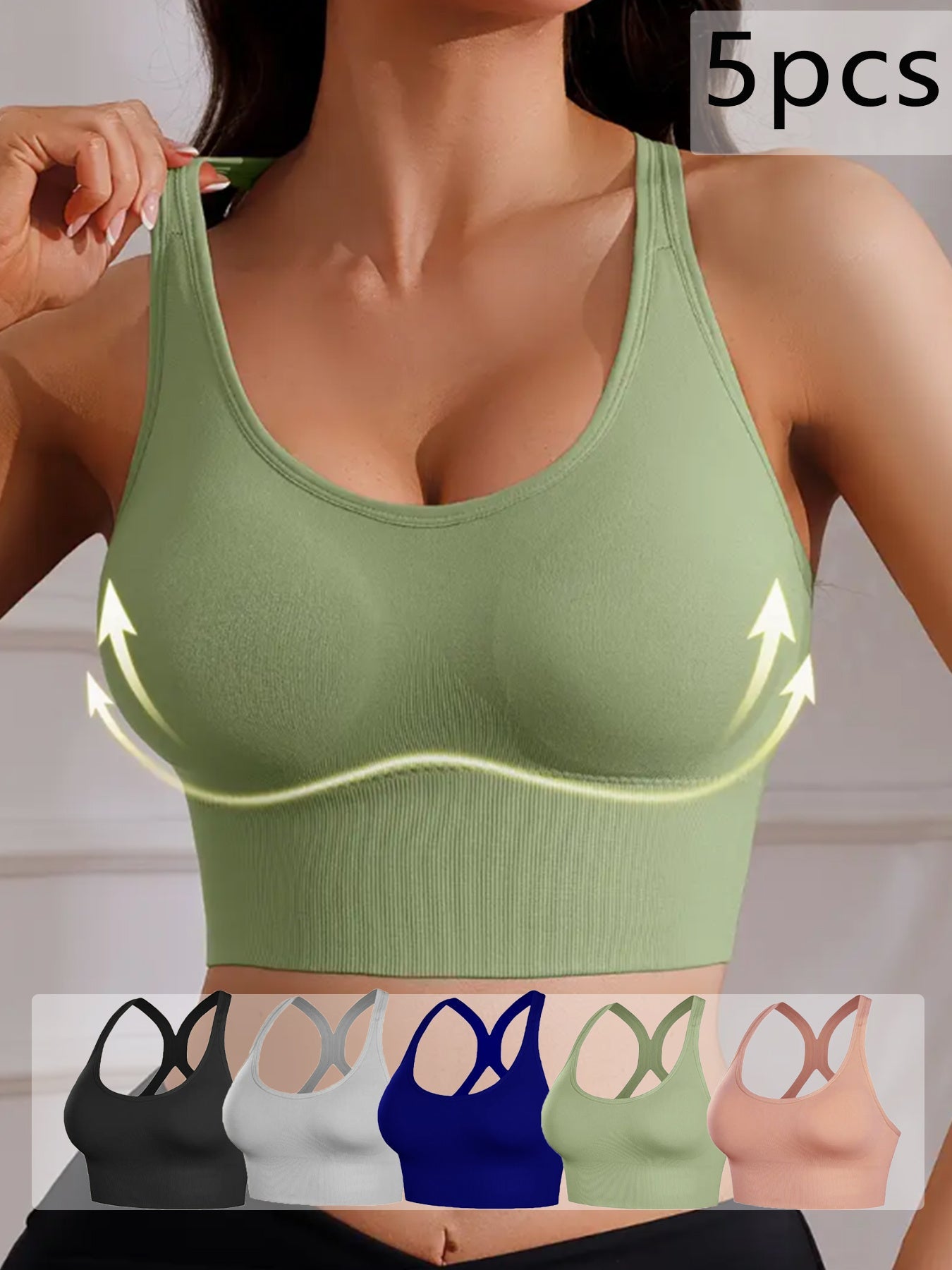 Women's Cross-Back Sports Bra - 5-Pack Removable Pads, High Support detail view