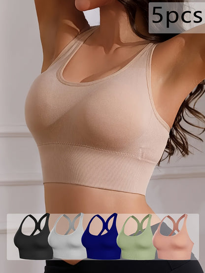 Women's Cross-Back Sports Bra - 5-Pack Removable Pads, High Support detail view