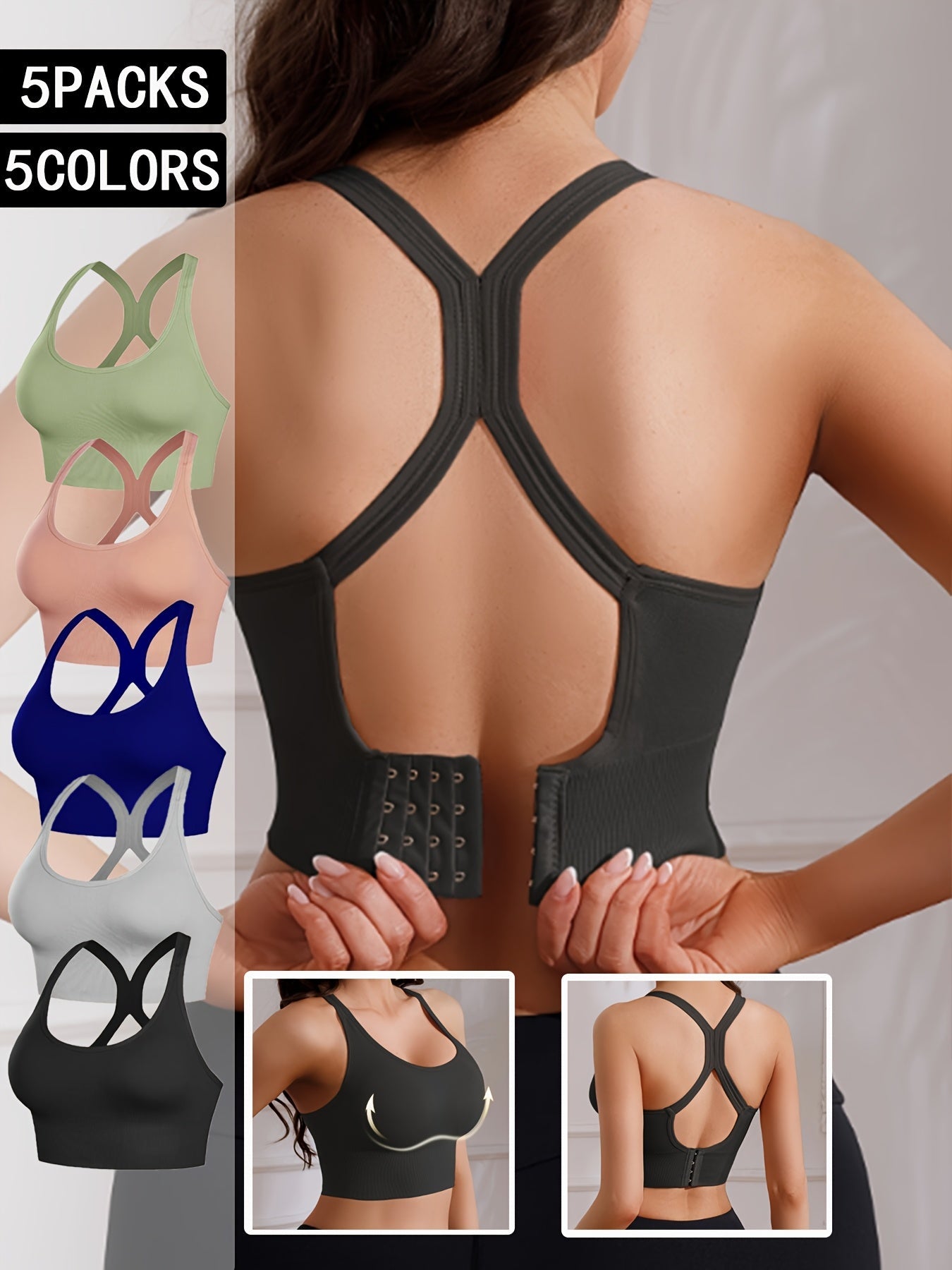 Women's Cross-Back Sports Bra - 5-Pack Removable Pads, High Support detail view