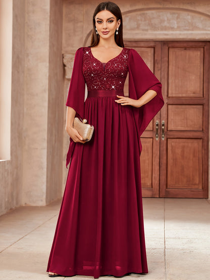 Women's Dark Green Lace Maxi A-Line Dress - Pleated detail view