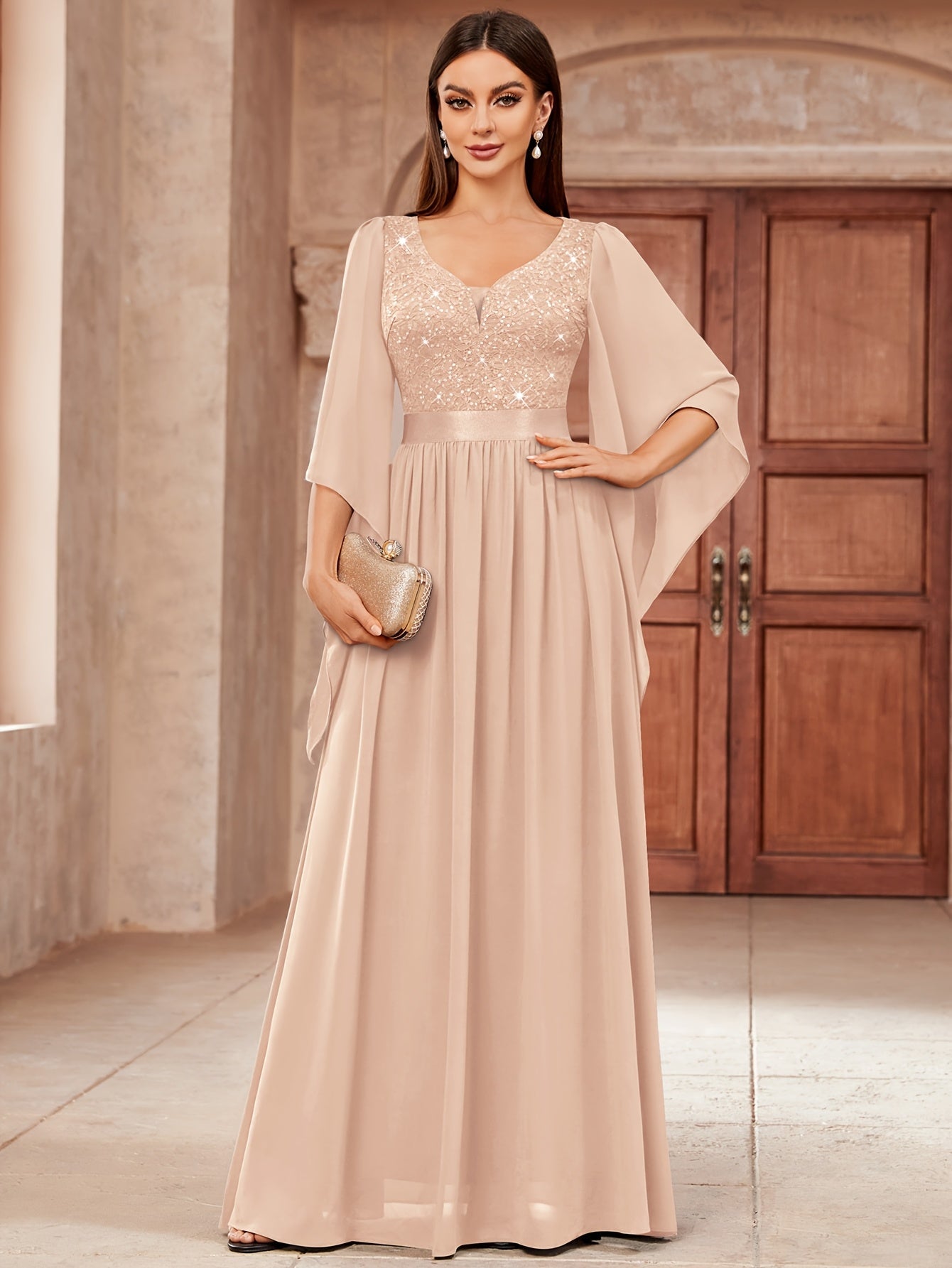 Women's Dark Green Lace Maxi A-Line Dress - Pleated detail view