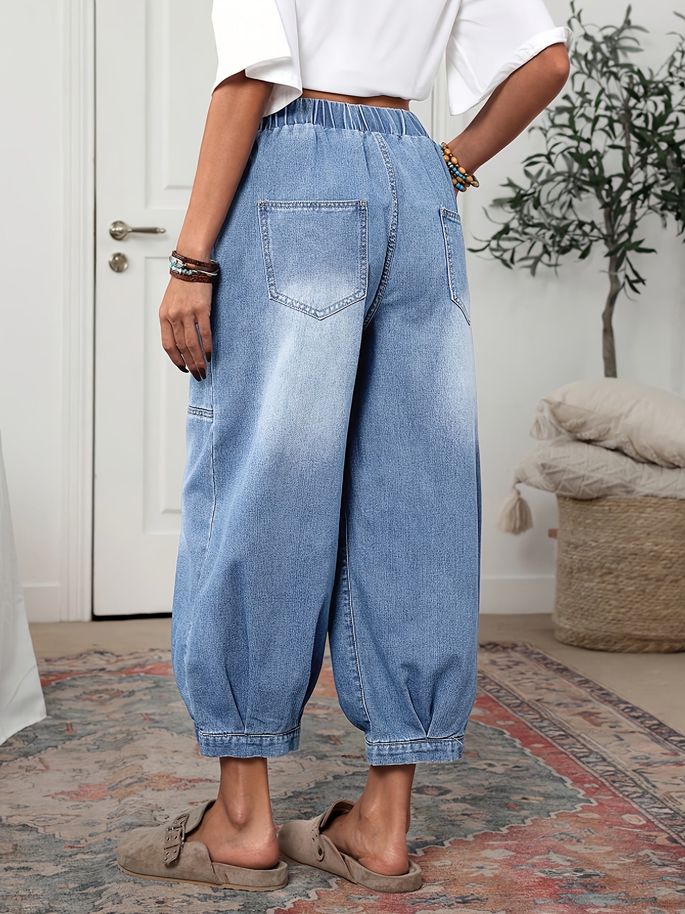Women's Deep Sky Blue Denim Oversized Pants – view 2