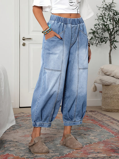Women's Deep Sky Blue Denim Oversized Pants – view 8