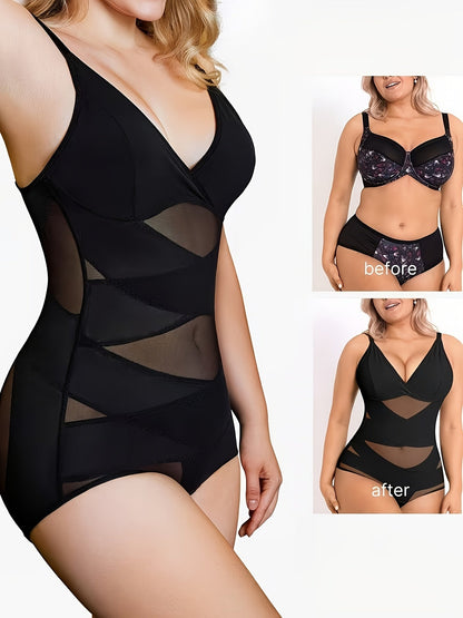 Women's Deep V Shapewear Bodysuit - Mesh Full Body Shaper with Pads – main product image