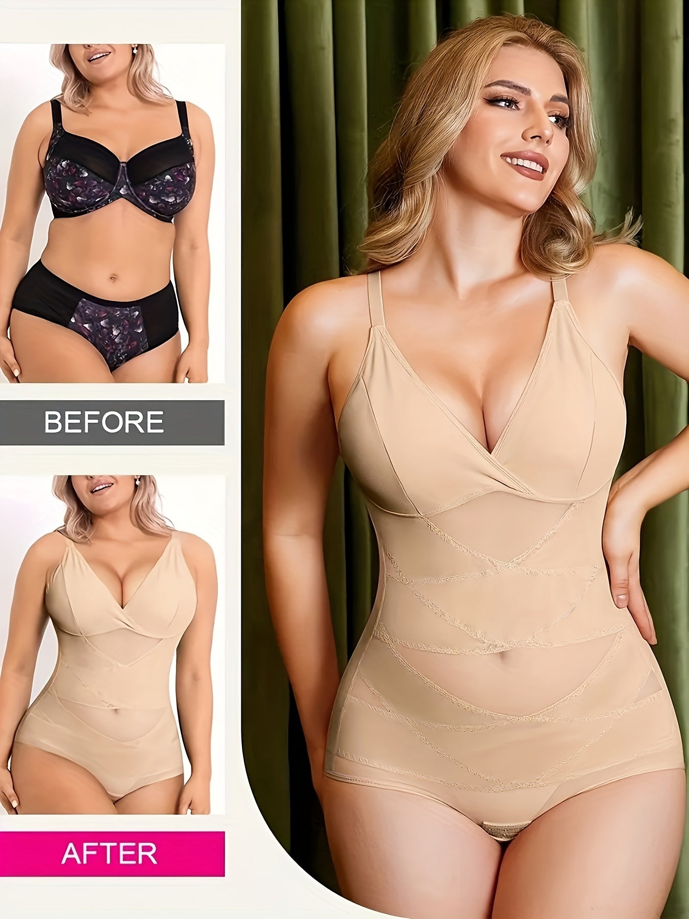 Women's Deep V Shapewear Bodysuit - Mesh Full Body Shaper with Pads – view 2