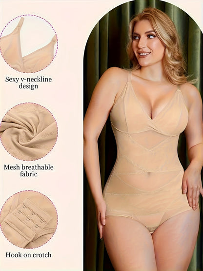 Women's Deep V Shapewear Bodysuit - Mesh Full Body Shaper with Pads – view 4