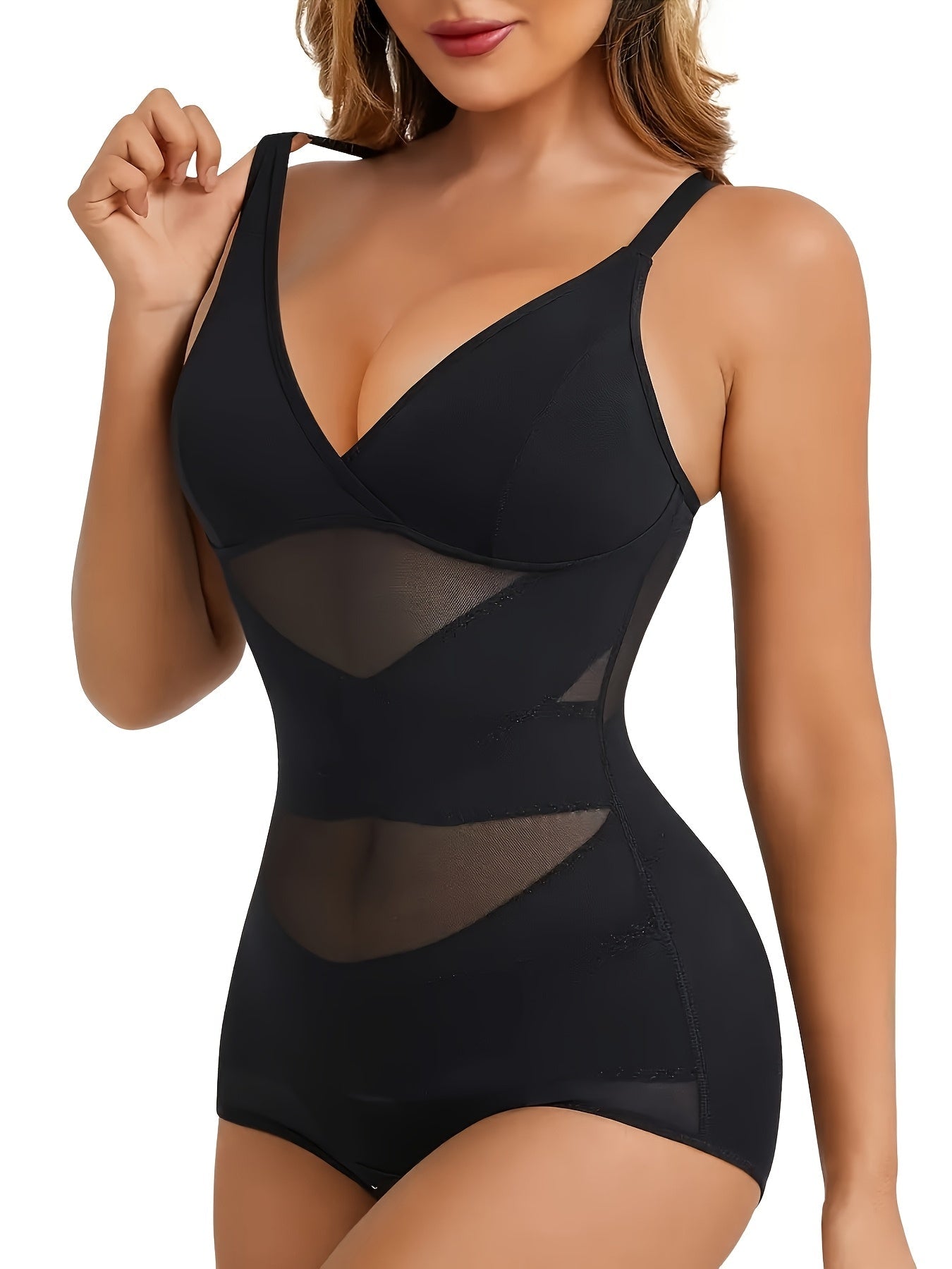 Women's Deep V Shapewear Bodysuit - Mesh Full Body Shaper with Pads – view 8