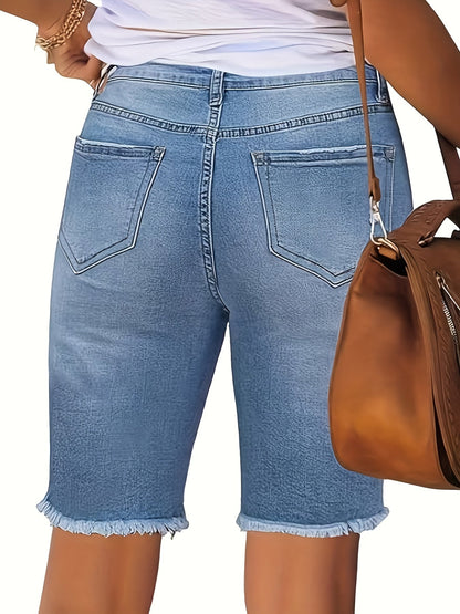 Women's Denim Bermuda Shorts - Regular Fit – Light Blue detail view