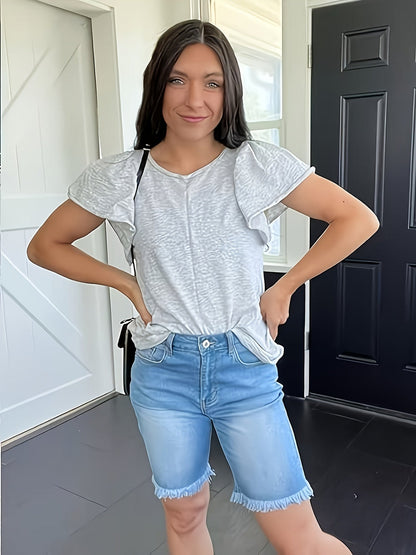 Women's Denim Bermuda Shorts - Regular Fit – Light Blue detail view