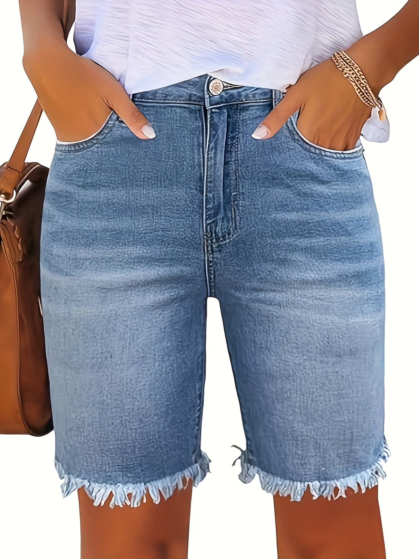 Women's Denim Bermuda Shorts - Regular Fit – Light Blue detail view