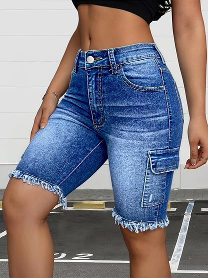 Women's Denim Cargo Bermuda Shorts - Gradient Wash detail view