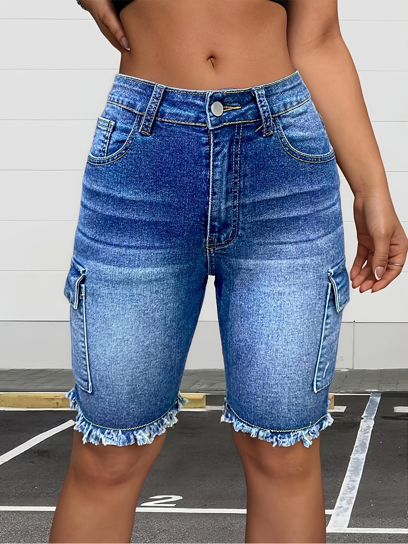 Women's Denim Cargo Bermuda Shorts - Gradient Wash detail view