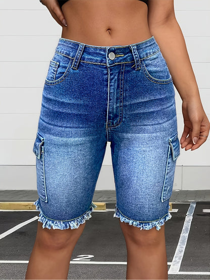 Women's Denim Cargo Bermuda Shorts - Gradient Wash detail view