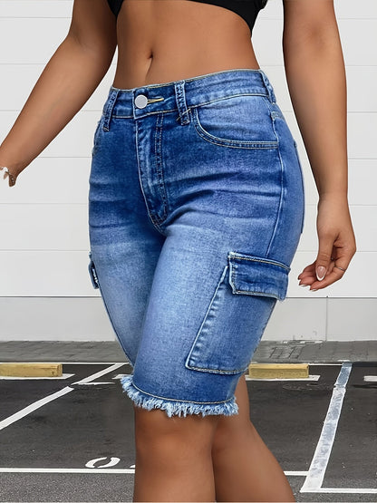 Women's Denim Cargo Bermuda Shorts - Gradient Wash detail view