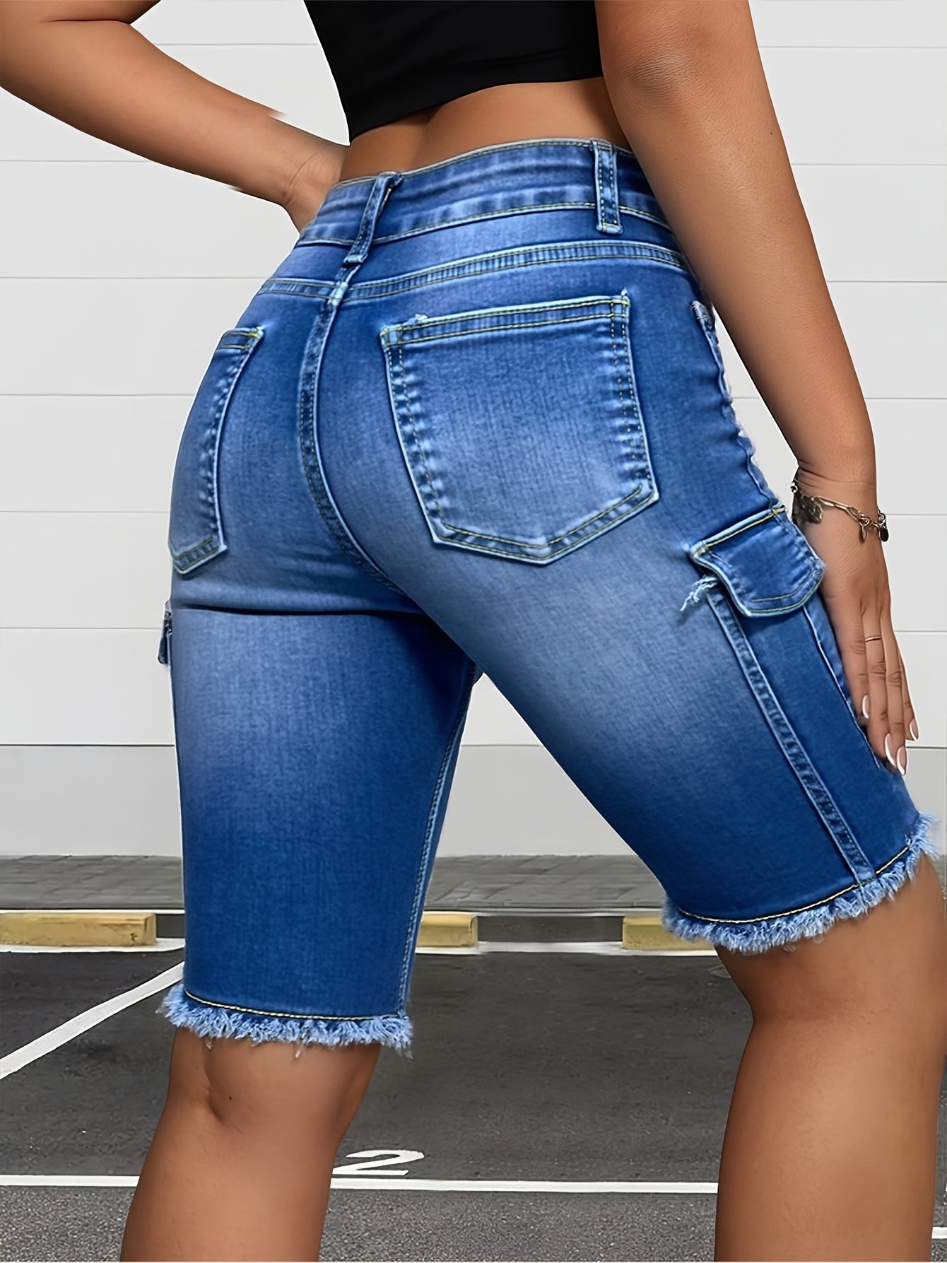 Women's Denim Cargo Bermuda Shorts - Gradient Wash detail view