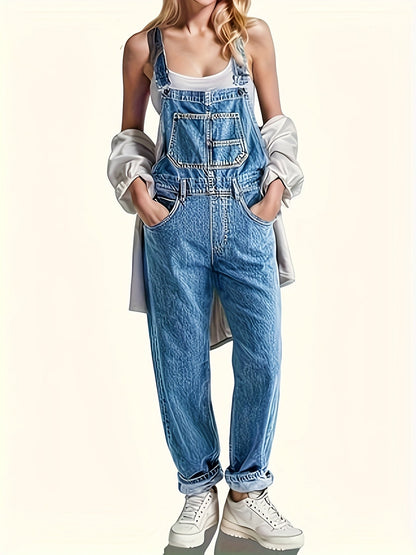 Women's Denim Jumpsuit - Full Length Pocket Detail detail view