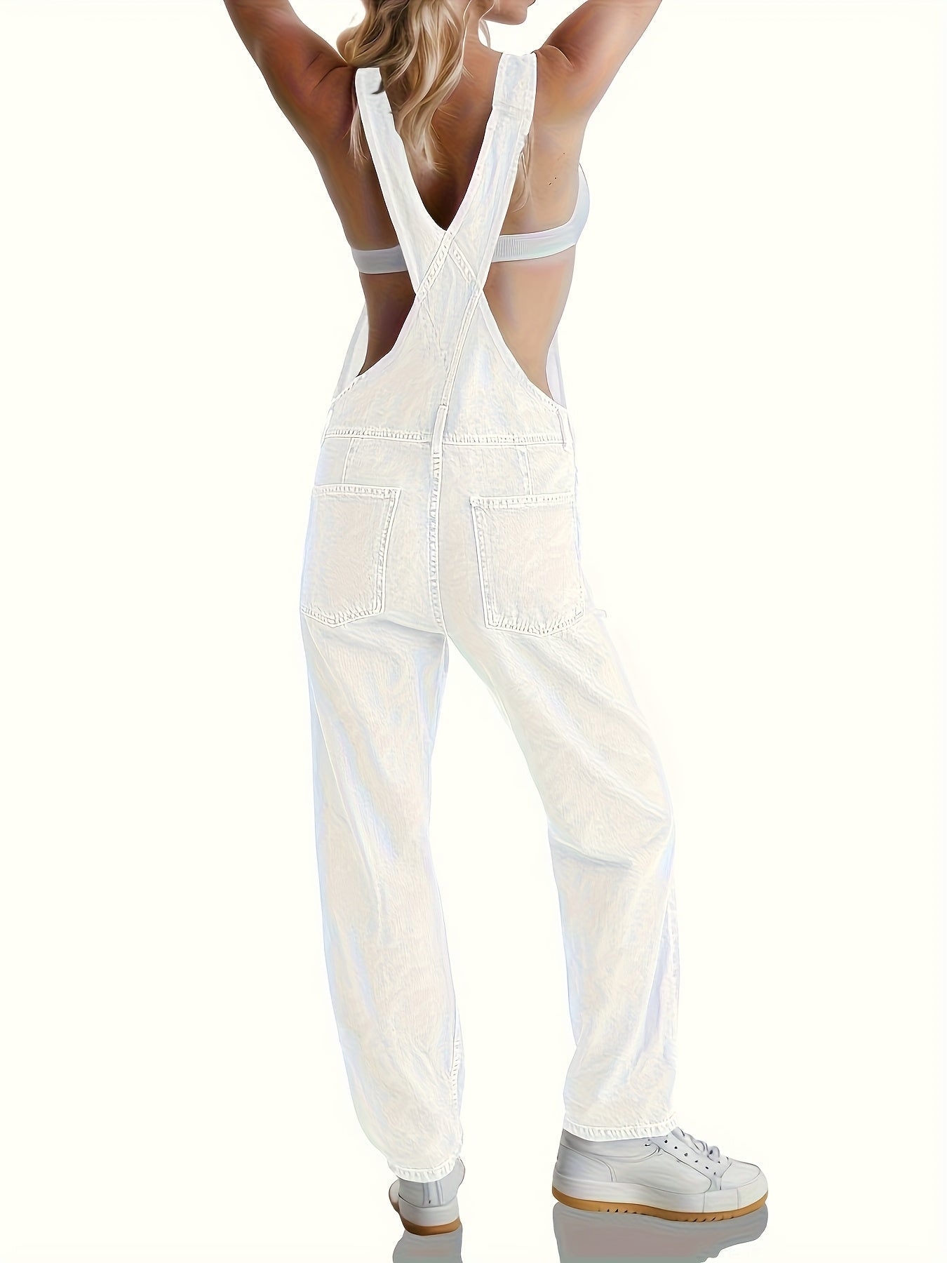 Women's Denim Jumpsuit - Full Length Pocket Detail detail view