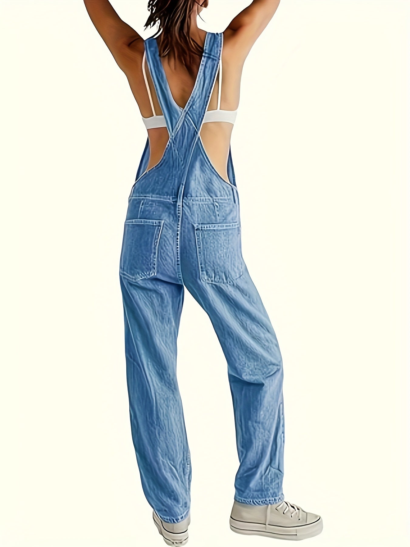 Women's Denim Jumpsuit - Full Length Pocket Detail detail view