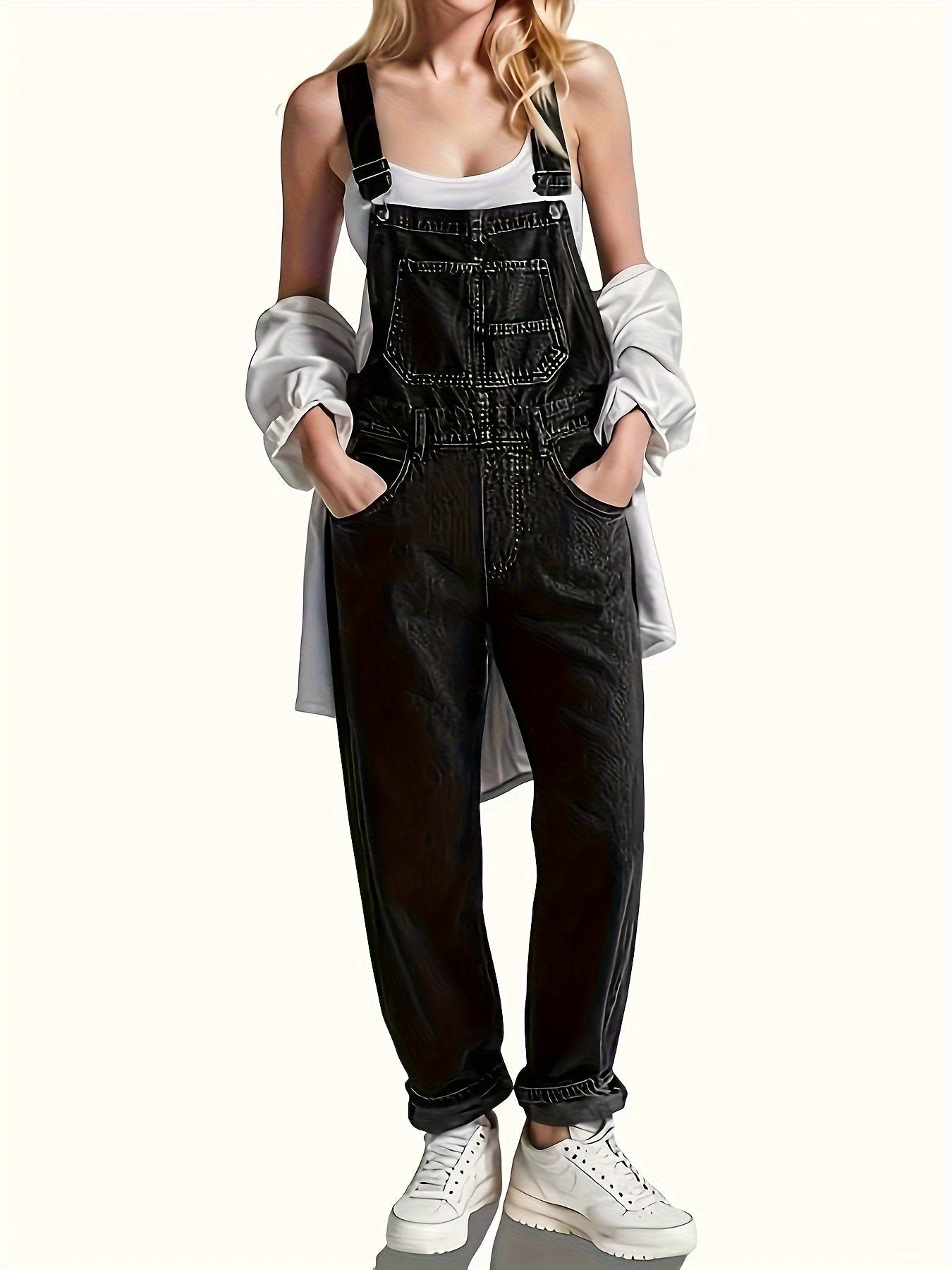 Women's Denim Jumpsuit - Full Length Pocket Detail detail view