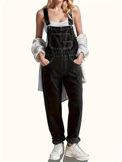 Women's Denim Jumpsuit - Full Length Pocket Detail detail view
