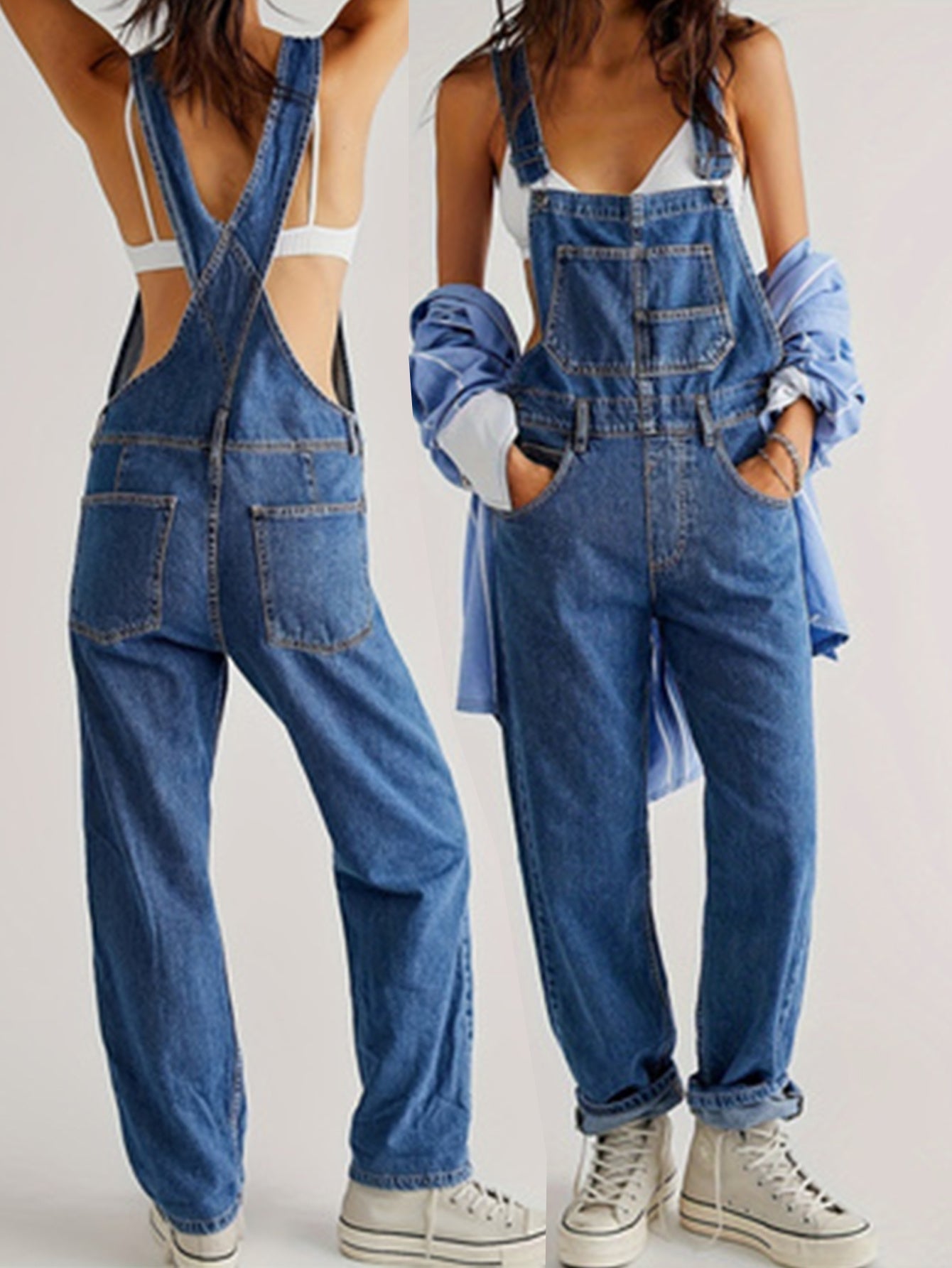 Women's Denim Jumpsuit - Full Length Pocket Detail detail view