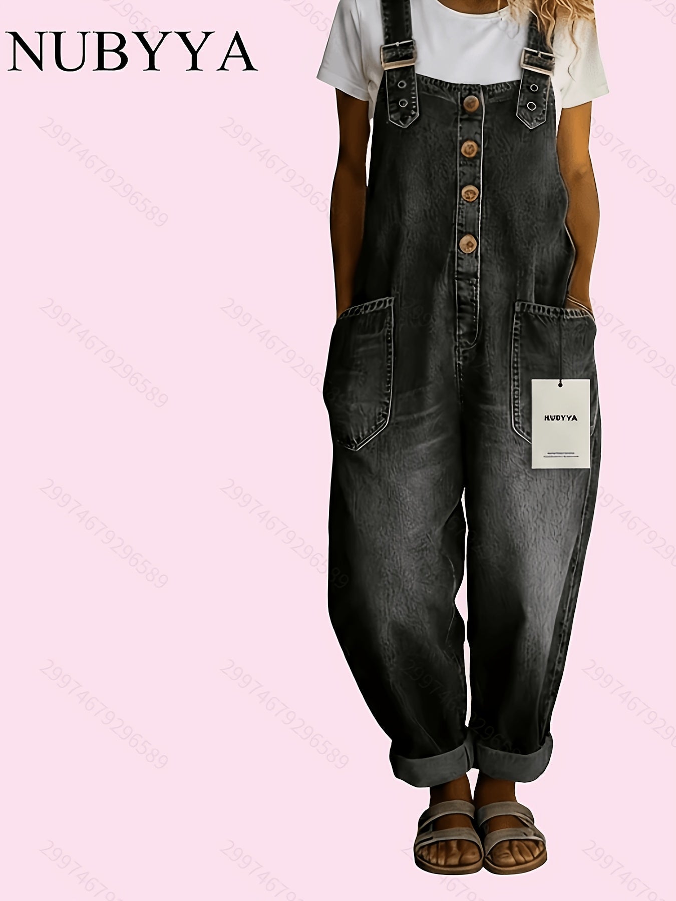 Women's Denim Jumpsuit - V-Neck Full Length detail view