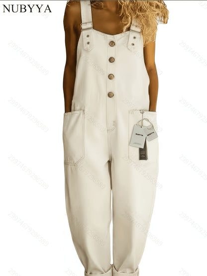 Women's Denim Jumpsuit - V-Neck Full Length detail view