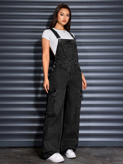 Women's Denim Jumpsuit - Wide Leg detail view
