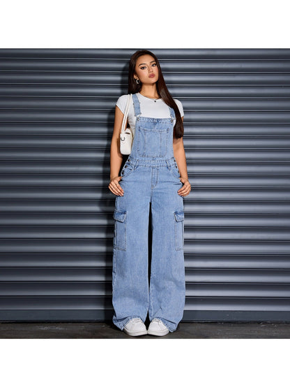 Women's Denim Jumpsuit - Wide Leg detail view