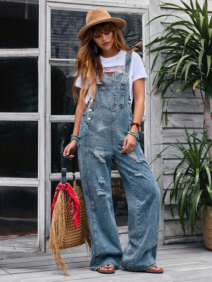 Women's Denim Jumpsuit - Wide Leg Pocket Detail – Blue option – main product image
