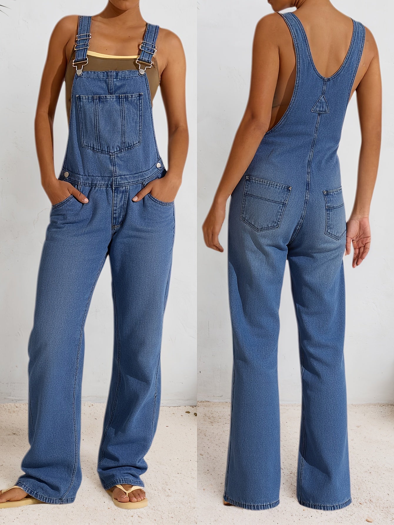 Women's Denim Overalls - Adjustable Strap Pocket Design detail view
