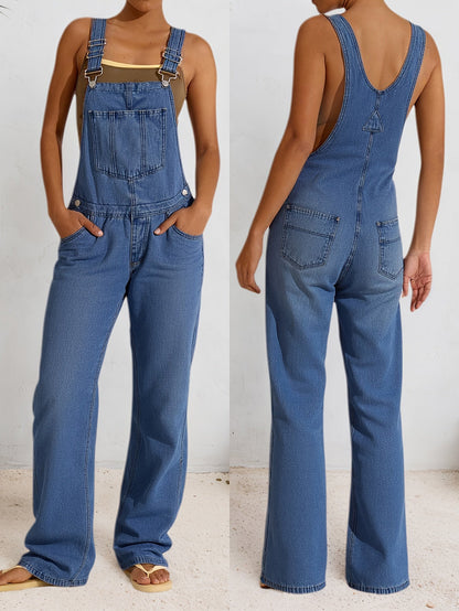 Women's Denim Overalls - Adjustable Strap Pocket Design detail view