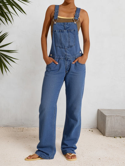 Women's Denim Overalls - Adjustable Strap Pocket Design detail view