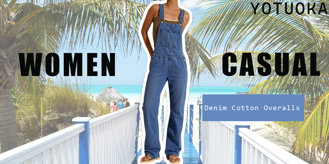 Women's Denim Overalls - Adjustable Strap Pocket Design detail view