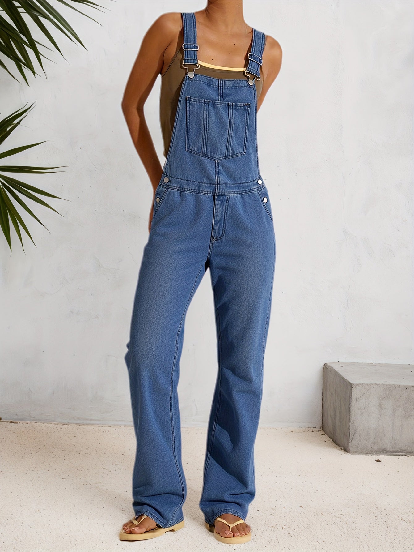 Women's Denim Overalls - Adjustable Strap Pocket Design – Blue option – main product image