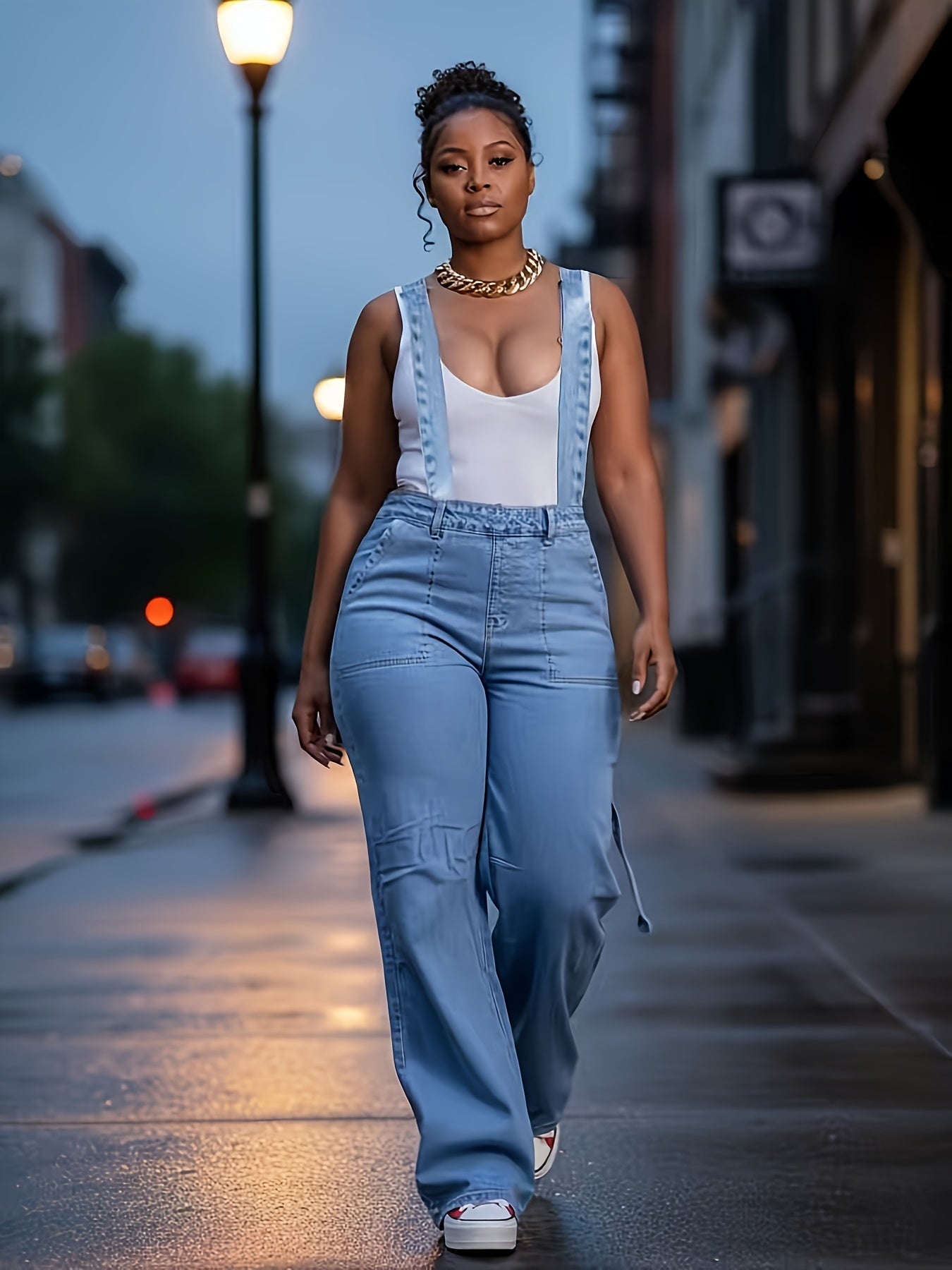 Women's Denim Overalls - Blue Pocket Detail detail view