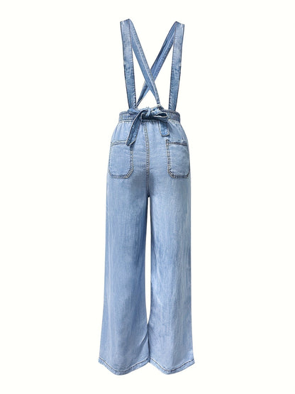 Women's Denim Overalls - Blue Pocket Detail detail view