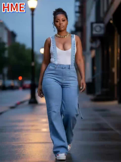 Women's Denim Overalls - Blue Pocket Detail detail view
